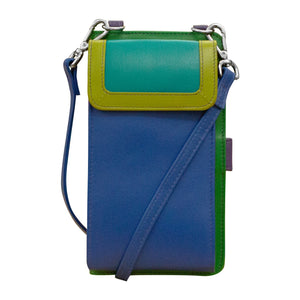 ILI Crossbody Wallet and Phone Organizer in Cool Tropics design, featuring multiple compartments and a compact, stylish shape.
