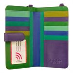 ILI Crossbody Wallet and Phone Organizer in Cool Tropics pattern, featuring multiple compartments and a sleek design.