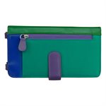 ILI Crossbody Wallet and Phone Organizer in Cool Tropics pattern with multiple compartments and adjustable strap.