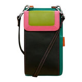 Black ILI crossbody wallet and phone organizer with multiple card slots and a compact design for everyday use.