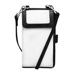 Black and white ILI crossbody wallet and phone organizer with multiple compartments, compact and stylish for everyday use.