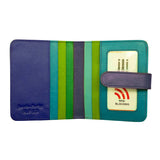 ILI RFID leather snap bi-fold wallet with cool tropical design, featuring multiple card slots and a secure snap closure.