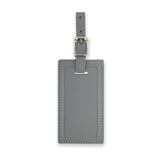 Gray personalized leather luggage tag by Index Urban, featuring custom branding and durable design for travel accessories.