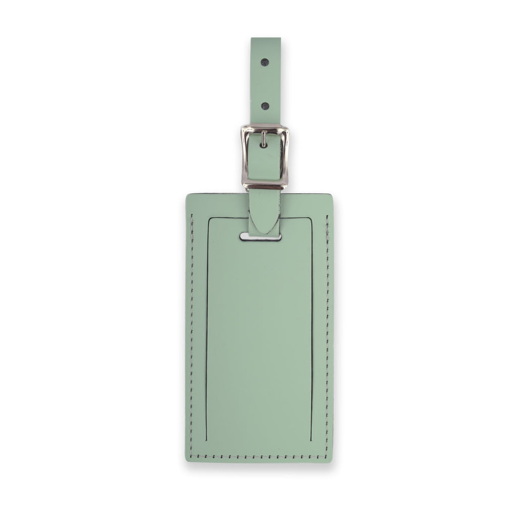 Mint leather luggage tag by Index Urban, personalized travel accessory with durable leather strap for secure attachment.