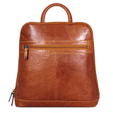Jack Georges Voyager Adele Slim Backpack in honey color, front view showing compact leather design and sleek style.