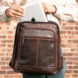 Brown Jack Georges Voyager Backpack with multiple compartments and adjustable straps, designed for stylish everyday use.