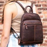 Jack Georges Voyager small backpack in leather with adjustable straps, designed for stylish and functional everyday use.