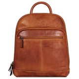 Jack Georges Voyager Small Backpack with front zipper pocket and adjustable straps, made of durable leather.