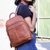 Jack Georges Voyager small backpack in stylish leather with adjustable straps and multiple compartments, perfect for daily use.