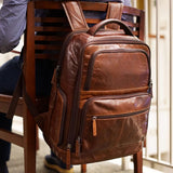 Brown Jack Georges Voyager Tech Backpack with multiple compartments and padded shoulder straps for comfortable everyday use.