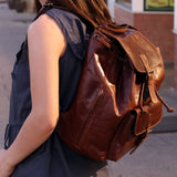 Jack Georges Voyager drawstring backpack with leather accents, featuring adjustable straps and spacious interior for everyday use.