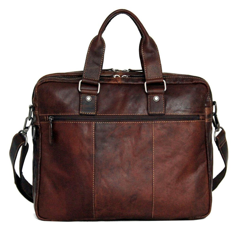 Brown Jack Georges Voyager Professional Briefcase with multiple compartments and sturdy leather construction.
