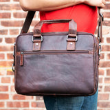 Brown Jack Georges Voyager Professional Zippered Briefcase with multiple compartments and sleek design for business use