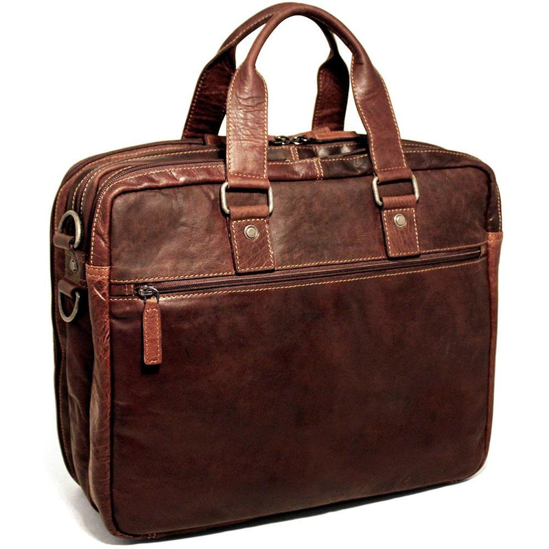 Large Jack Georges Voyager travel briefcase featuring leather construction, multiple compartments, and sturdy handles.