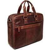 Jack Georges Voyager large travel briefcase with leather exterior, multiple compartments, and sturdy handles for professional travel.