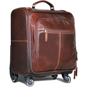 Jack Georges Voyager 18-inch carry-on luggage with hard-shell design and retractable handle, black color, and four spinner wheels.