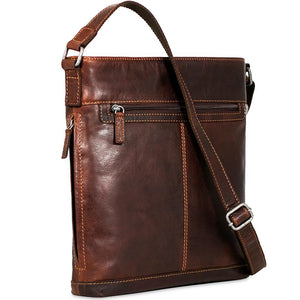 Brown Jack Georges Voyager Crossbody Bag with adjustable strap and multiple compartments, made of premium leather.