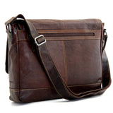 Brown Jack Georges Voyager Messenger Bag, a stylish crossbody bag made of durable leather with adjustable strap and multiple compartments.