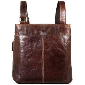 Brown Jack Georges Voyager small zippered crossbody bag with adjustable strap and front pocket for everyday essentials.