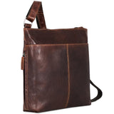 Brown Jack Georges Voyager small zippered crossbody bag with adjustable strap and compact design for everyday use.
