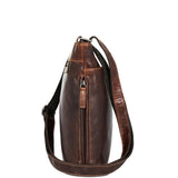 Brown Jack Georges Voyager small zippered crossbody bag with adjustable strap and multiple compartments.