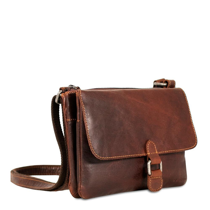 Brown Jack Georges Voyager Wallet on a String crossbody bag with adjustable strap and compact design, perfect for everyday use.
