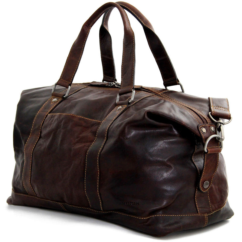 Jack Georges Voyager Duffle Bag in brown leather, featuring a quarter strap and sturdy handle for travel and everyday use.