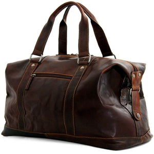 Brown Jack Georges Voyager Duffle Bag with leather handles and zipper closure, showing its spacious design and quality craftsmanship.