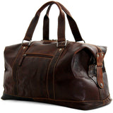 Brown Jack Georges Voyager Duffle Bag with leather handles and zipper closure, showing its spacious design and quality craftsmanship.