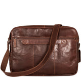 Jack Georges Voyager large travel messenger bag with adjustable strap and multiple compartments, made of durable leather.