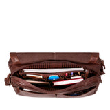 Jack Georges Voyager large travel messenger bag with adjustable strap and multiple compartments, made of durable leather.
