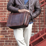 Large Jack Georges Voyager Travel Messenger Bag with adjustable strap, front pockets, and durable leather finish.