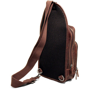 Brown Jack Georges Voyager Sling Bag with adjustable strap and multiple compartments, designed for convenient carrying.