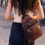 Jack Georges Voyager Sling Bag in brown leather, stylish and functional crossbody slings for everyday use.