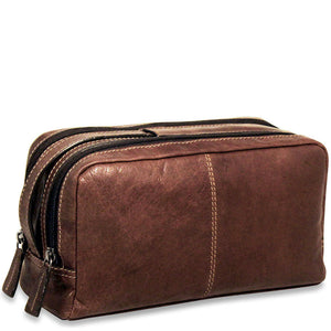 Brown Jack Georges Voyager toiletry bag with zipper and handle, designed for travel organization and convenience.