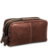 Brown Jack Georges Voyager toiletry bag with zipper and handle, designed for travel organization and convenience.