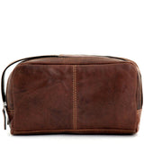 Brown Jack Georges Voyager Toiletry Bag with leather accents, compact design, and multiple compartments for travel essentials.