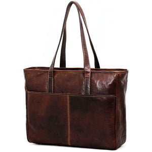 Jack Georges Voyager business tote bag in rich brown leather with handles and spacious interior for professional use