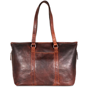 Jack Georges Voyager Shopper Tote bag in brown, front view showing spacious interior and sturdy handles for everyday use.