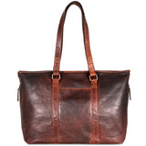 Jack Georges Voyager Shopper Tote bag in brown, front view showing spacious interior and sturdy handles for everyday use.
