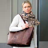 Jack Georges Voyager Shopper Tote bag in brown leather, showing a spacious interior and stylish design suitable for everyday use.