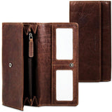 Brown Jack Georges Voyager clutch wallet with multiple card slots and sleek design, made of high-quality leather.