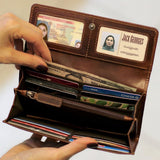 Brown Jack Georges Voyager clutch wallet with multiple card slots and a sleek design, made from high-quality leather.