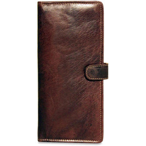 Brown Jack Georges Voyager Travel Wallet with multiple card slots and zippered coin pocket, crafted for secure travel organization.