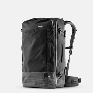 Matador GlobeRider45 travel backpack in gray, featuring multiple compartments and ergonomic shoulder straps for comfortable travel.