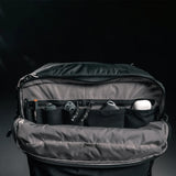 Matador GlobeRider45 travel backpack in white, with multiple compartments and adjustable straps, designed for comfortable travel.