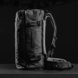 Matador GlobeRider45 travel backpack in white with multiple compartments and adjustable straps, designed for durable travel use.