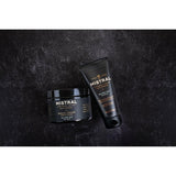 Mistral Men's Post Shave Balm in black amber bottle, featuring a sleek design and pump dispenser for soothing after-shave care.