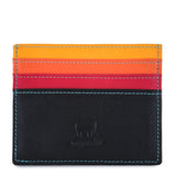 Mywalit black leather credit card holder wallet with multiple card slots and compact design.