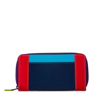 Mywalit large zip wallet in black leather with multiple card slots and a spacious coin compartment.